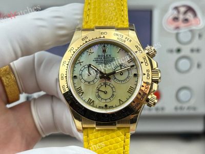 Rolex Daytona Yellow Face Yellow Gold Case 4801/4130 Movement Leather Band Watch